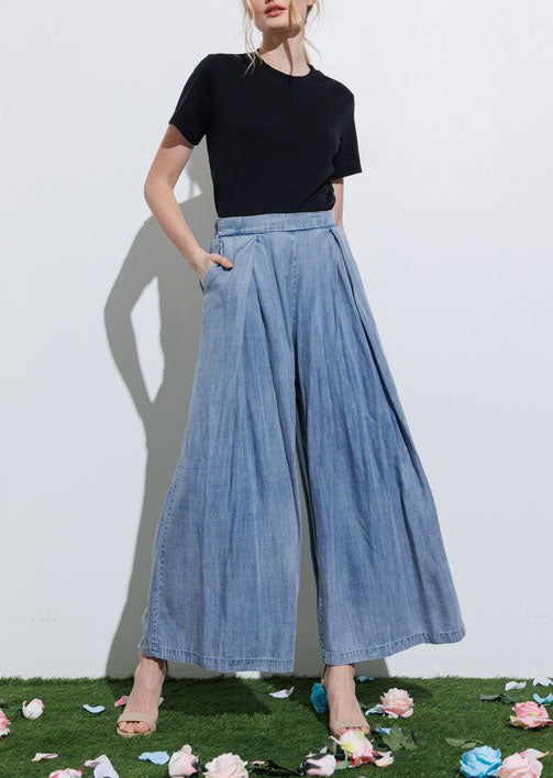 Tencel Fabric Tencel Wide Leg Crop Pants Buy Dark Blue Denim
