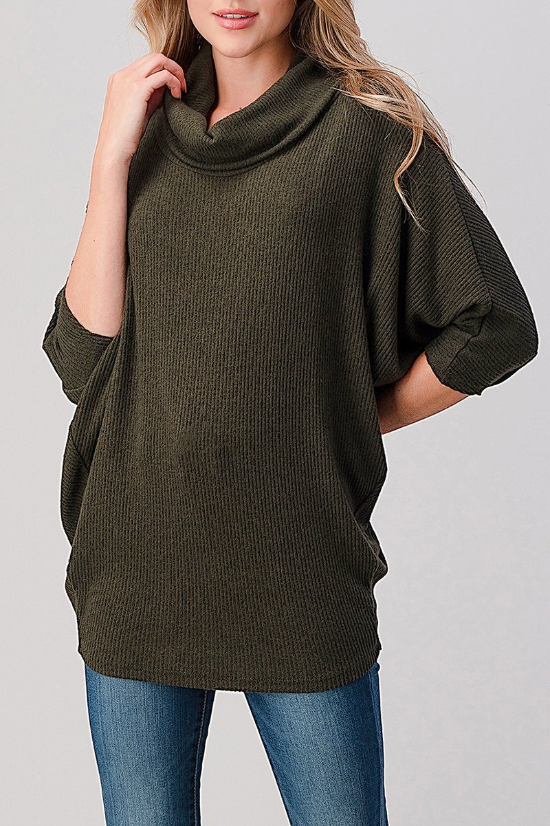 GRACE BRUSHED RIB TURTLE TOP