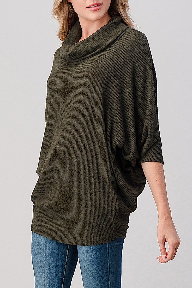 GRACE BRUSHED RIB TURTLE TOP