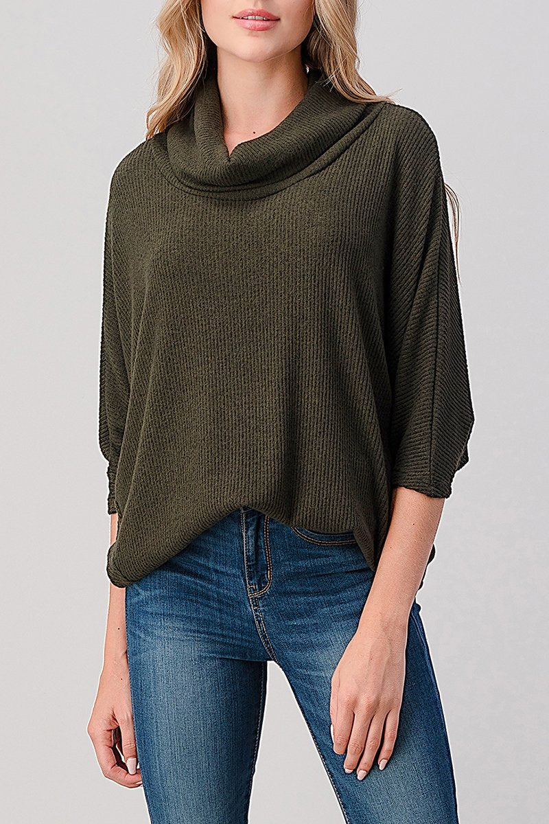 GRACE BRUSHED RIB TURTLE TOP | Was & Now