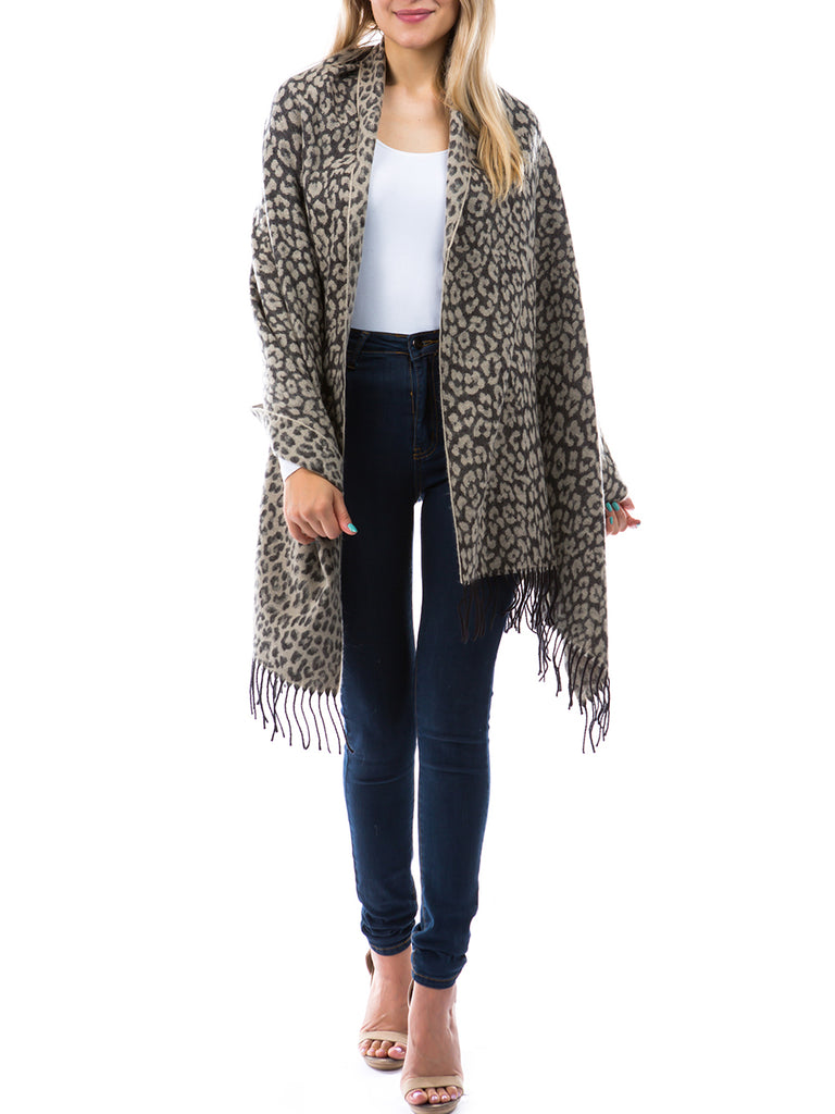 LEOPARD SCARF WITH FRINGE
