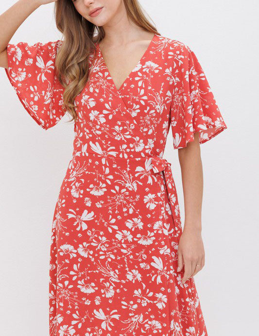 KALIA FLORAL PRINTED WRAP DRESS