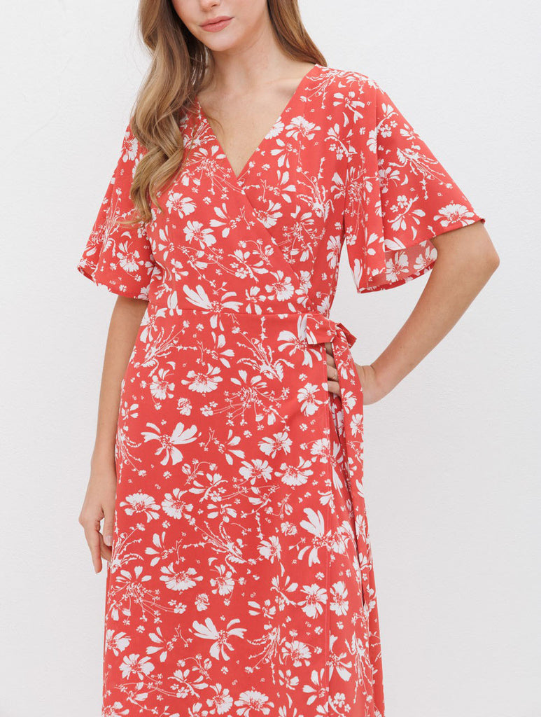 KALIA FLORAL PRINTED WRAP DRESS