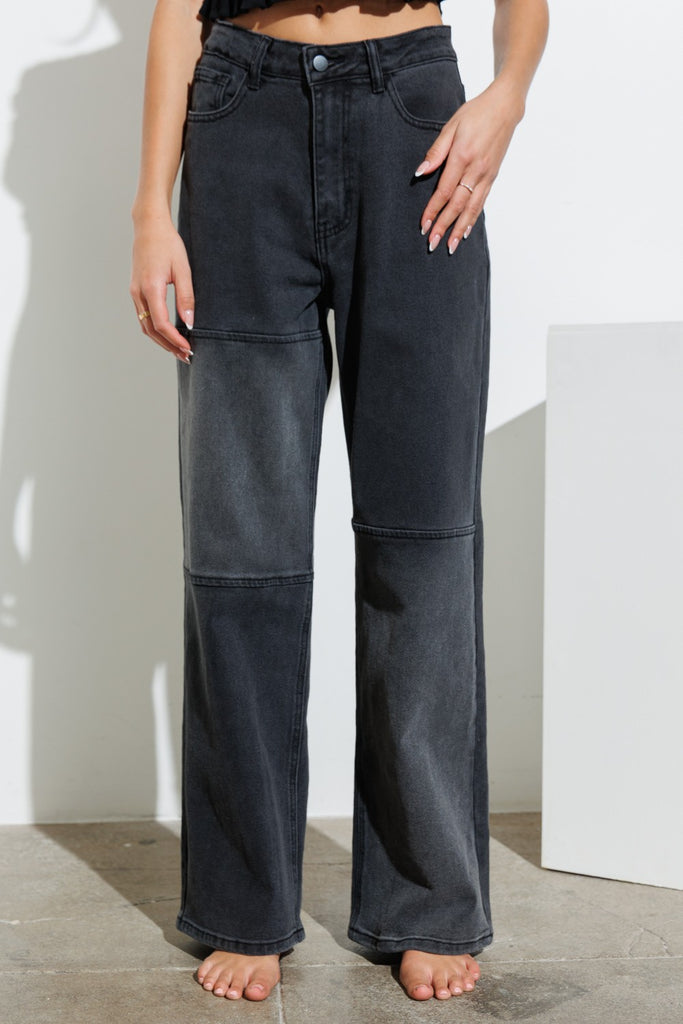 TIONA PATCH WASHED WIDE LEG DENIM PANTS